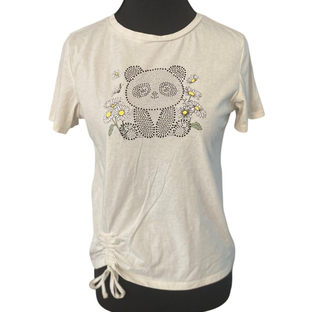 Rhinestone Panda Daisy Ruched Side‎ Baby Tee XS S Y2K Kawaii J-Fashion Cutecore